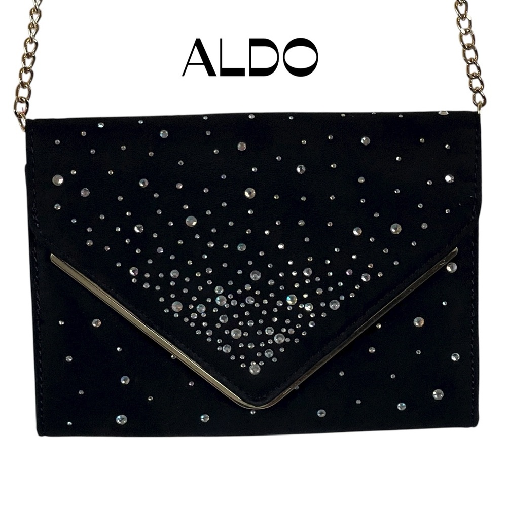 ALDO Black Velvet Beaded Gold Chain Purse NWOT